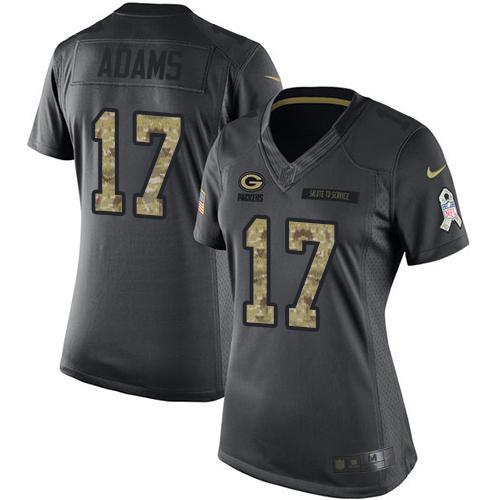 Nike Packers #17 Davante Adams Black Women's Stitched NFL Limited 2016 Salute to Service Jersey